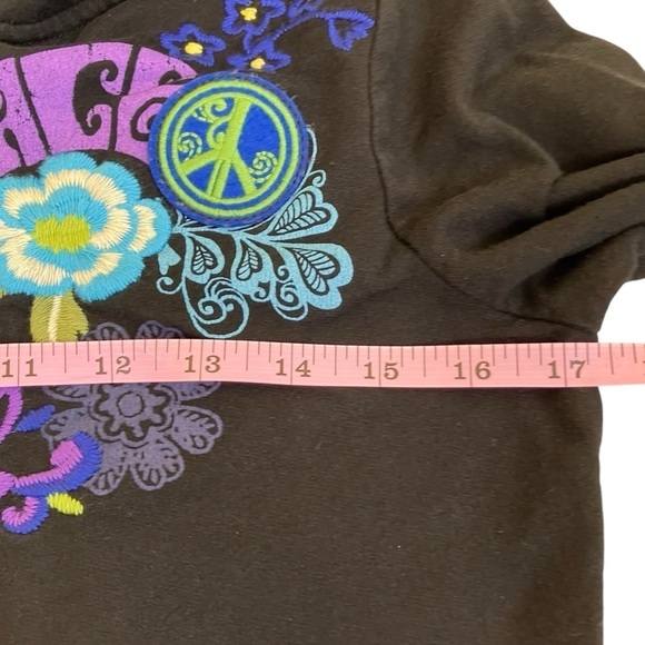 INC Y2K Ed Hardy Style Peace & Love Hippie Floral Embroidery Hoodie Black S - Picture 14 of 16